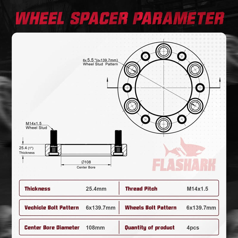 For 1988-2021 Chevy Chevrolet Silverado GMC Cadillac 1500 2500 6x5.5 Inches Wheel Spacers 4PCS Flashark