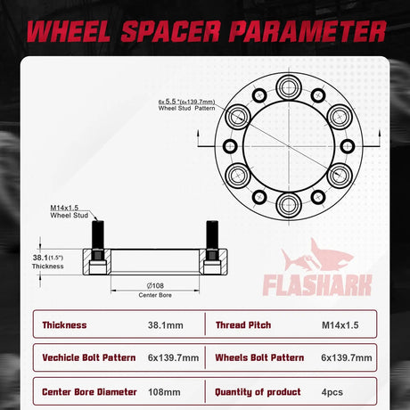 For 1988-2021 Chevy Chevrolet Silverado GMC Cadillac 1500 2500 6x5.5 Inches Wheel Spacers 4PCS