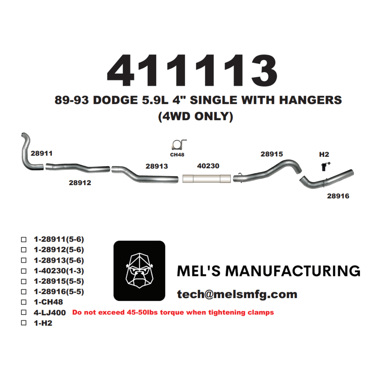 1989-1993 Cummins 5.9L 4" Turbo Back Exhaust System No Muffler (411113 / 412120)