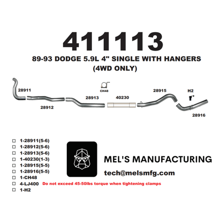 1989-1993 Cummins 5.9L 4" Turbo Back Exhaust System No Muffler (411113 / 412120)