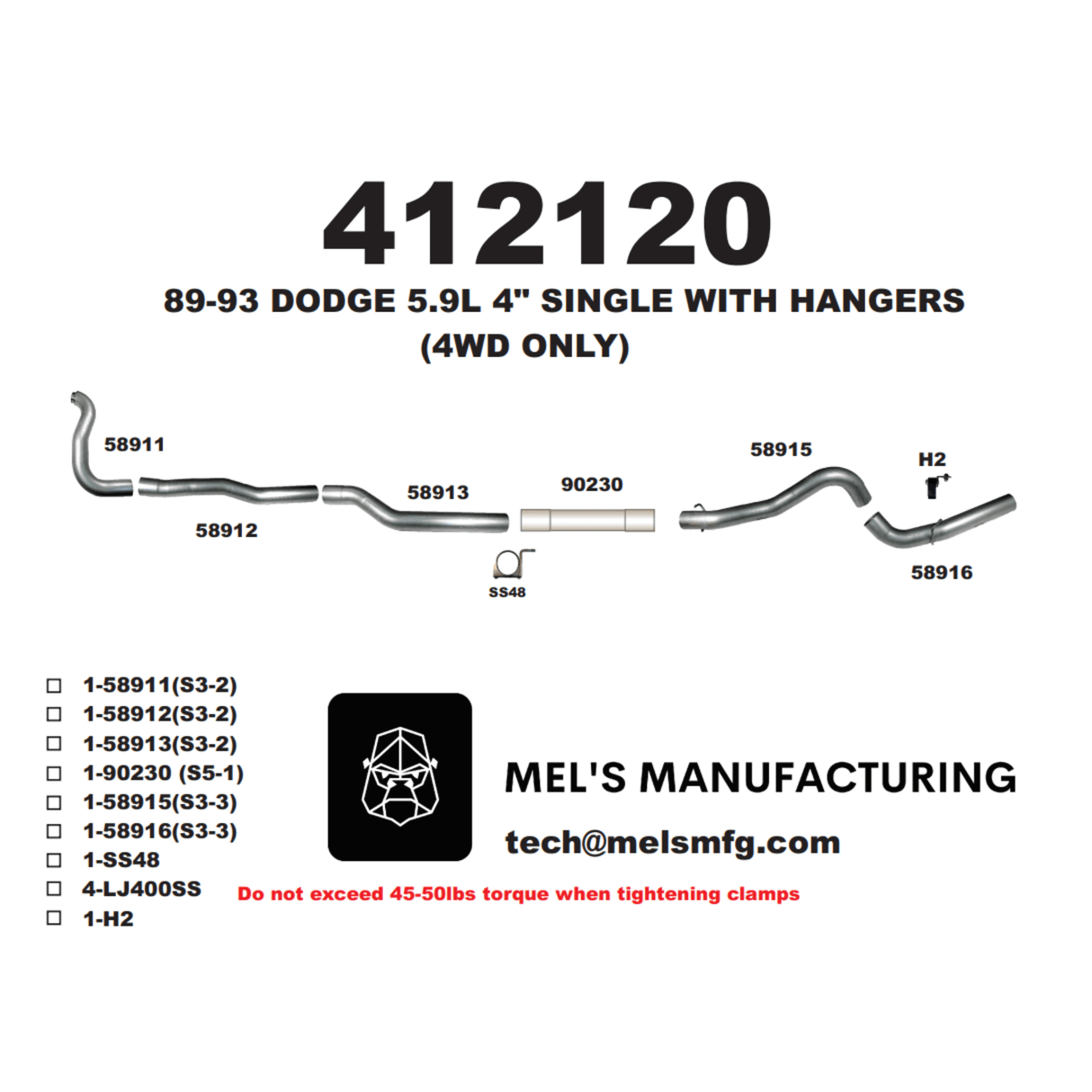 1989-1993 Cummins 5.9L 4" Turbo Back Exhaust System No Muffler (411113 / 412120)