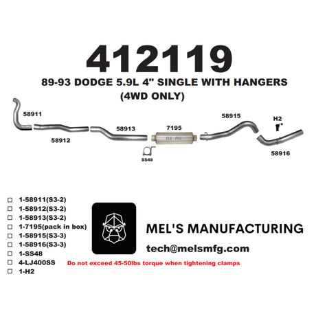 1989-1993 Cummins 5.9L 4" Turbo Back Exhaust w/ Muffler (411110)