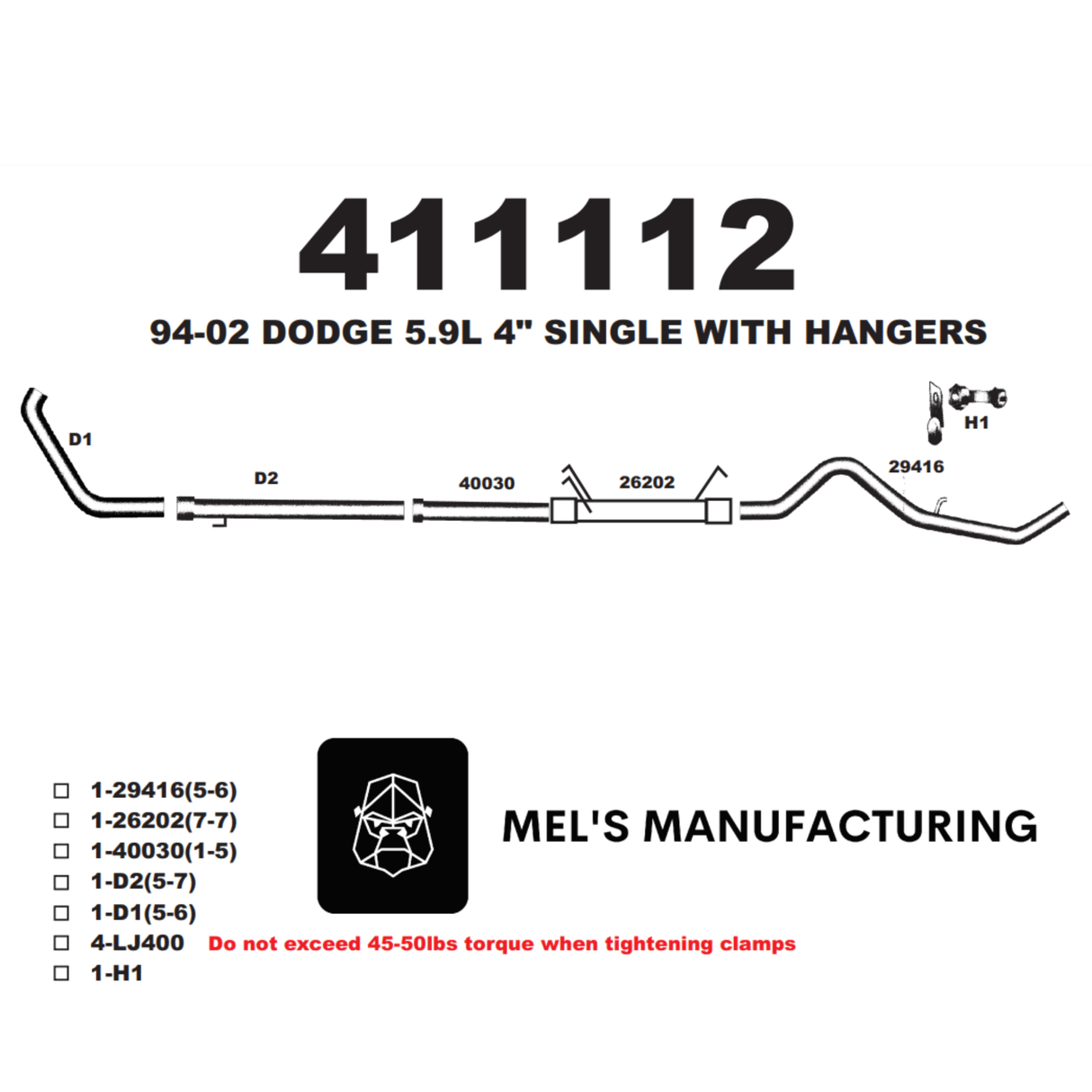 1994-2002 Cummins 5.9L 4" Turbo Back Exhaust No Muffler (411112)