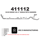 1994-2002 Cummins 5.9L 4" Turbo Back Exhaust No Muffler (411112)