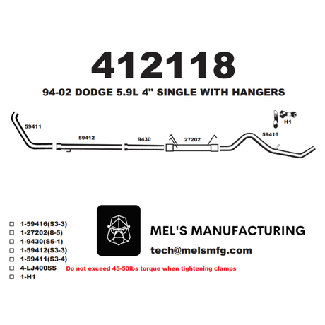 1994-2002 Cummins 5.9L 4" Turbo Back Exhaust No Muffler (411112)