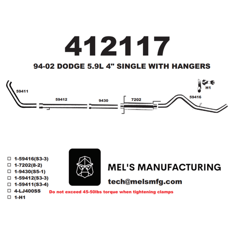 1994-2002 Cummins 5.9L 4" Turbo Back Exhaust w/ Muffler (411108)