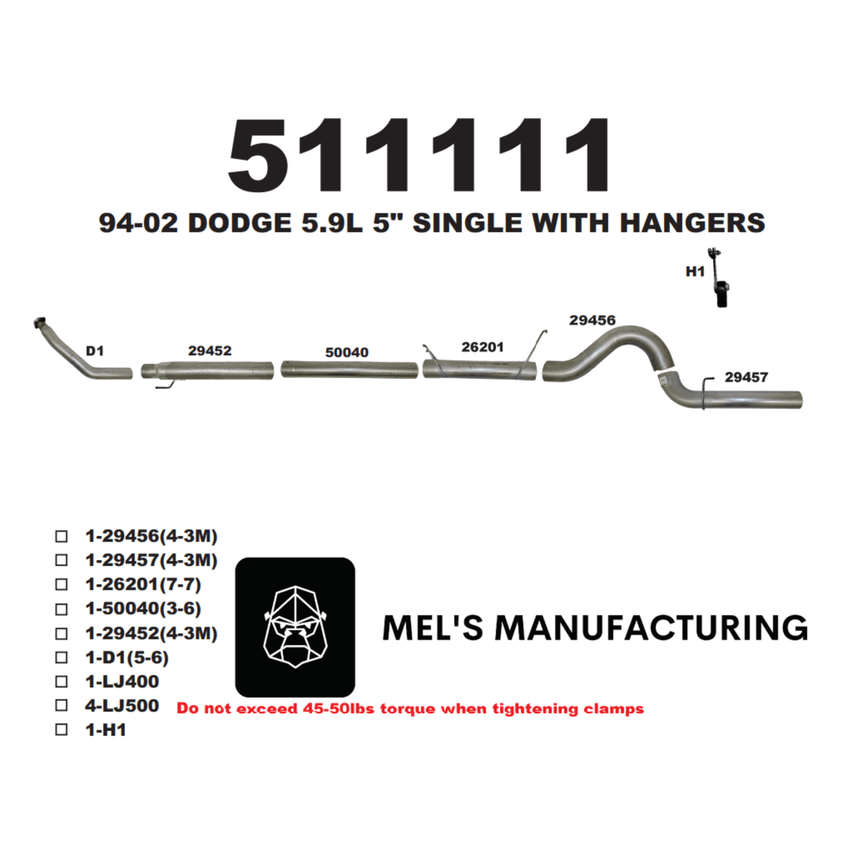 1994-2002 Cummins 5.9L 5" Turbo Back Exhaust No Muffler (511111)