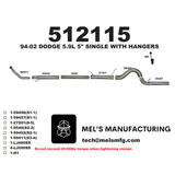 1994-2002 Cummins 5.9L 5" Turbo Back Exhaust No Muffler (511111)