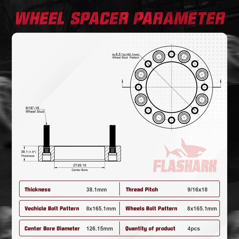 1994-2010 Dodge Ram 2500 3500 / 1967-2002 Ford 250 350 8x6.5 Inches Wheel Spacers 4PCS Flashark