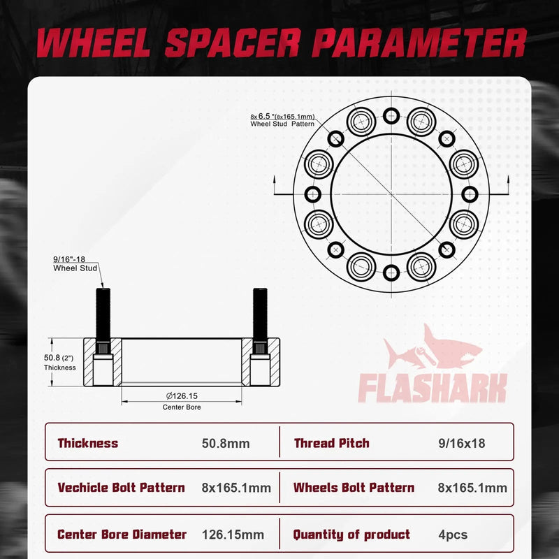 1994-2010 Dodge Ram 2500 3500 / 1967-2002 Ford 250 350 8x6.5 Inches Wheel Spacers 4PCS Flashark
