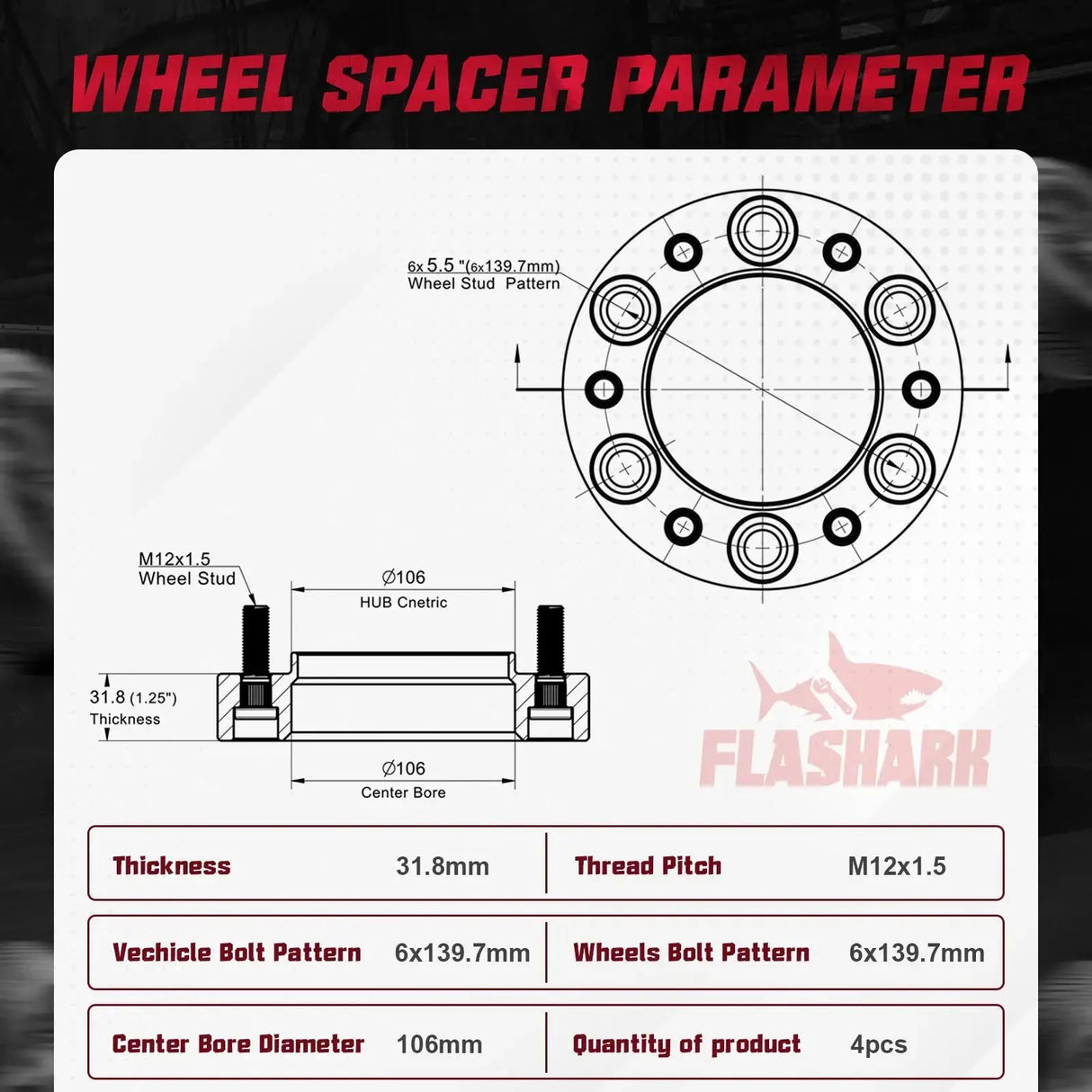 1996-2022 Toyota 4Runner FJ Tacoma Tundra Sequoia / Lexus GX460/GX470 6x5.5" Wheel Spacers 4PCS