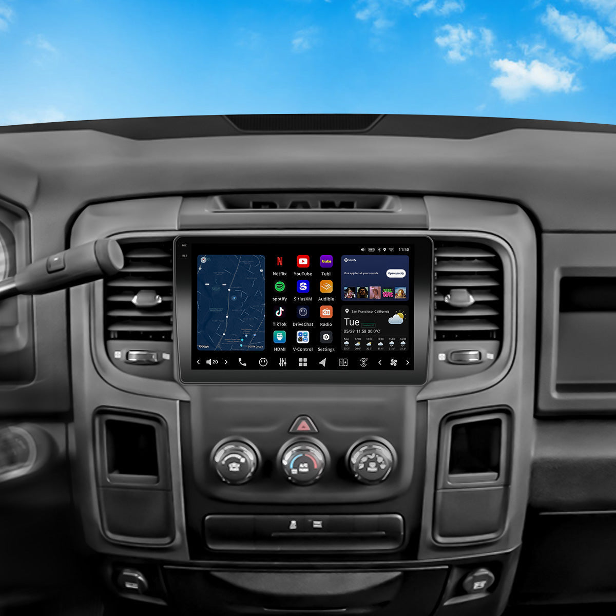 VISION 9” Custom-Fit Car Stereo for Dodge Ram Manual AC 2013-2018