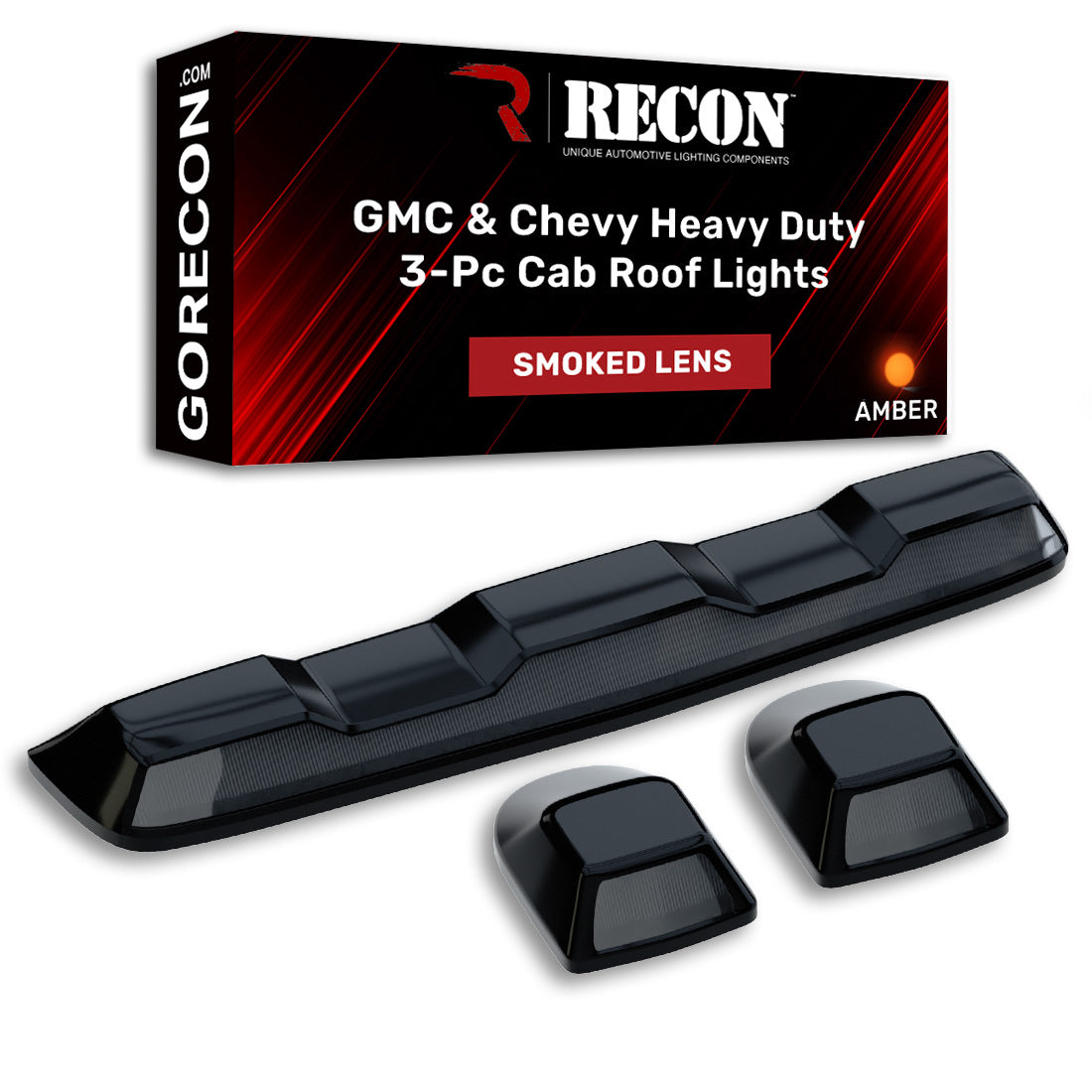 GMC & Chevy 20-26 (4th GEN Body Style) Heavy-Duty (3-Piece Set) Smoked Cab Roof Light Lens with Amber LED’s - (Attn: This cab light kit replaces OEM factory installed cab roof lights)