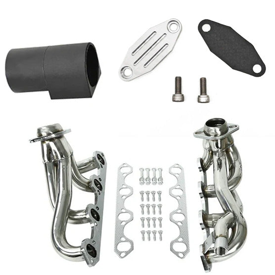 TruckTok 1987-1996 Ford 5.8L F150 F250 Bronco Short Header Manifold & EGR Block Off delete Kit
