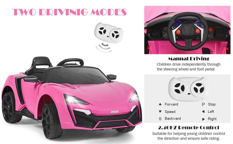 2-Door 12V RC Electric Ride-On Car for Kids with Music and Lights