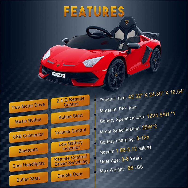2-in-1 Electric Ride On Sports Car Toy with Remote Control, 12V Battery, 2 Speeds, and LED Lights