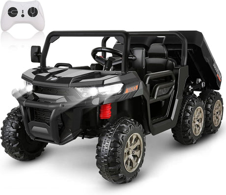 2-Seat 24V Electric Dump Truck Ride-On Toy with 6 Wheels - Black