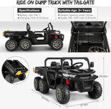 2-Seat 24V Electric Dump Truck Ride-On Toy with 6 Wheels - Black