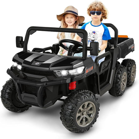 2-Seat 24V Electric Dump Truck Ride-On Toy with 6 Wheels - Black