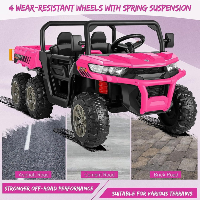2-Seat Pink Dump Truck Ride-On Toy with 24V Battery Power and 6 Wheels for Kids