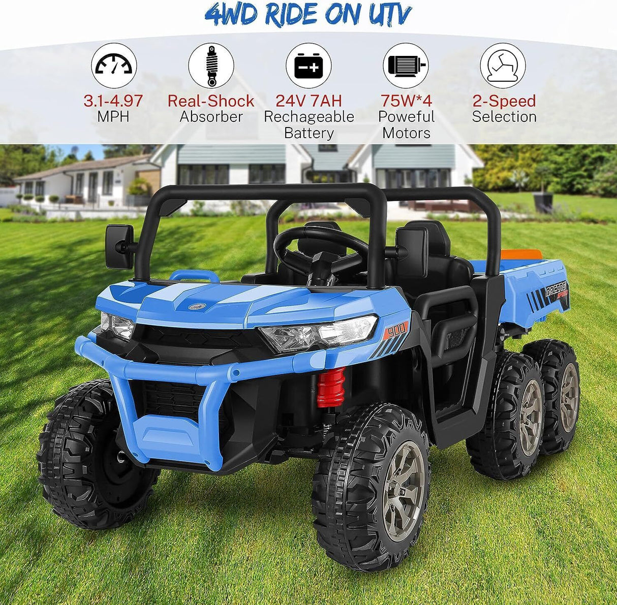 Premium 2 Seater Electric Car for Kids with Remote Control and 4WD - 24 Volt, 300W
