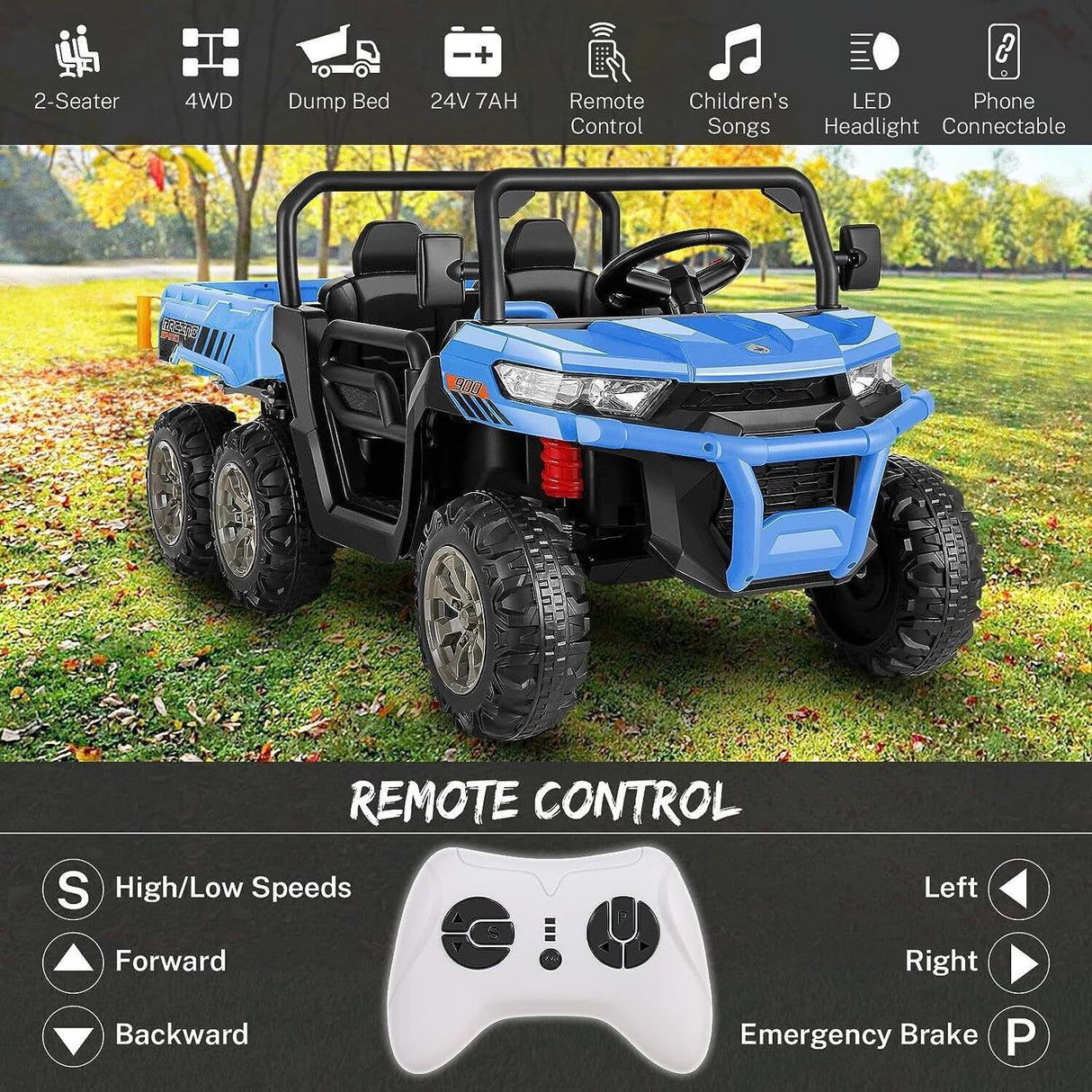 Premium 2 Seater Electric Car for Kids with Remote Control and 4WD - 24 Volt, 300W