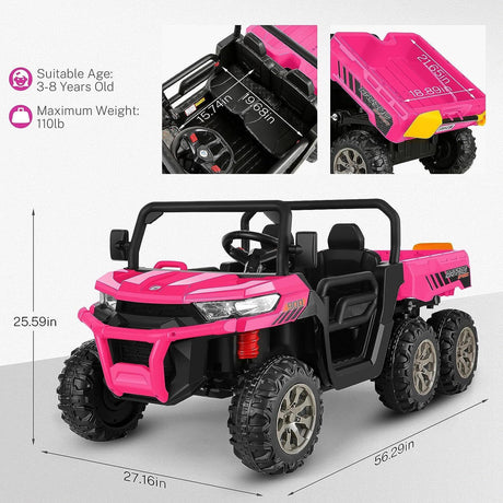 2 Seater 4WD Ride On Car with Dump Bed, Remote Control, and Music - 300W Motors, 24V