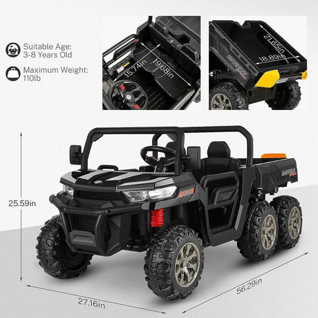 400W 2-Seater 4WD Ride-On Car for Kids with Dump Bed, RC Control, MP3 Player, and LED Lights - 3 Speed Options