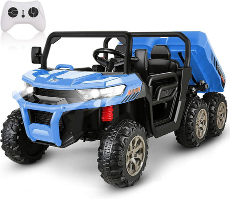 2 Seater 24V Electric Ride-On Car with Dump Bed and 4WD Tractor Trailer