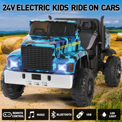 2-Seater 24V Battery Powered Kids Ride-On Truck with Camo Design and 3-Speed RC Control