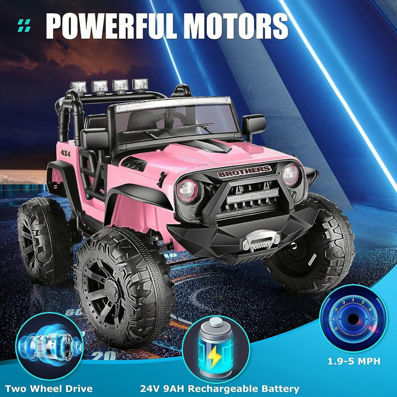 Electric Pink Ride-On Car for Kids with 2x200W Motors, Spring Suspension, and Remote Control