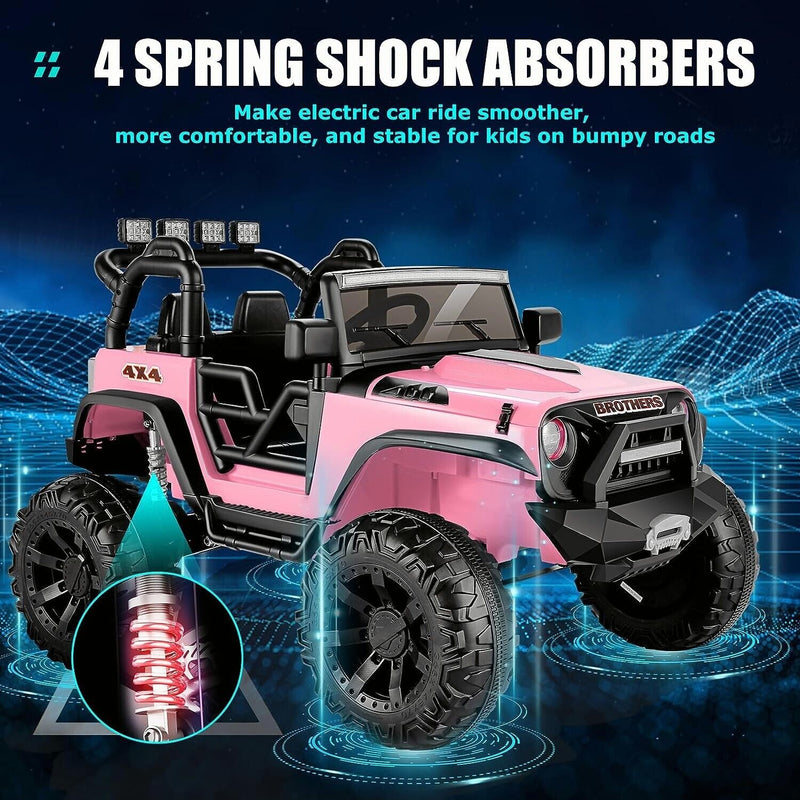 Electric Pink Ride-On Car for Kids with 2x200W Motors, Spring Suspension, and Remote Control