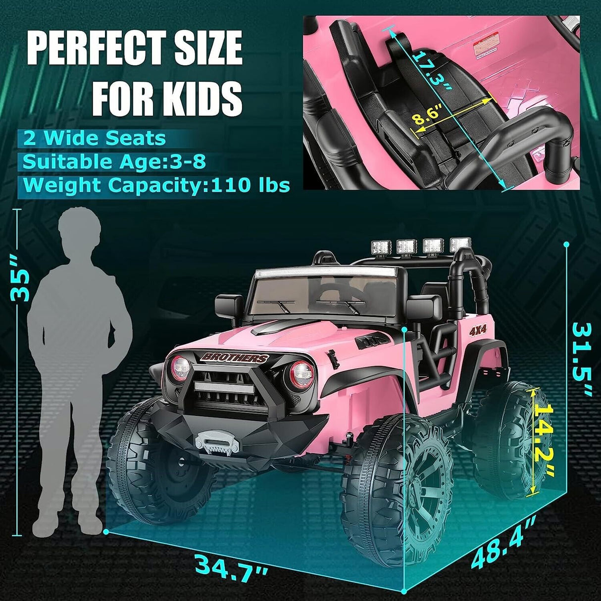Electric Pink Ride-On Car for Kids with 2x200W Motors, Spring Suspension, and Remote Control