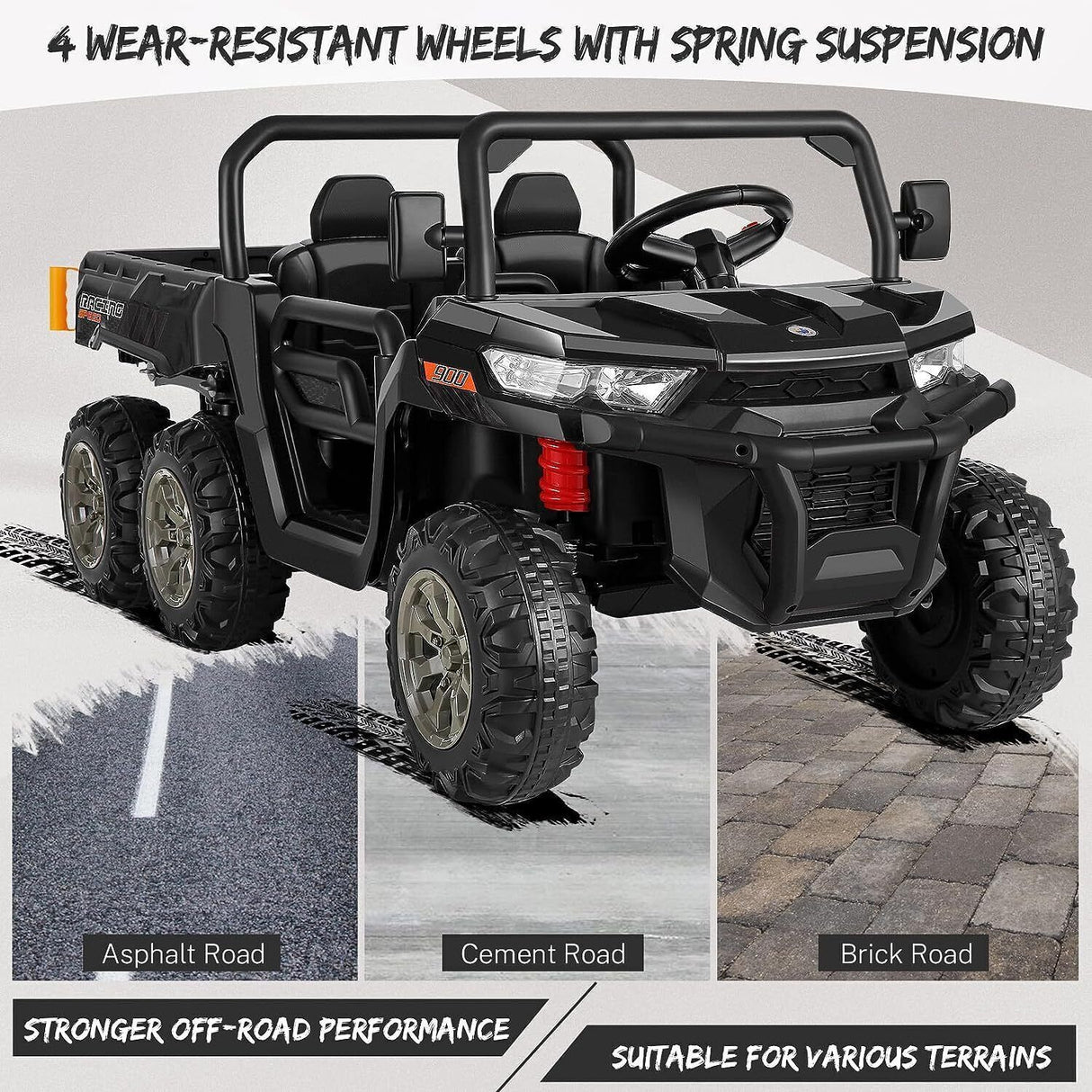 2 Seater 24V Electric Ride-On Car with 4WD, Tractor Trailer, and Dump Feature