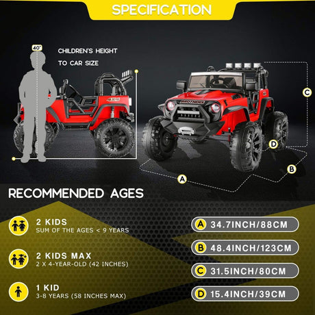 2-Seater 24V Electric Ride-On Toy Truck for Kids with Remote Control