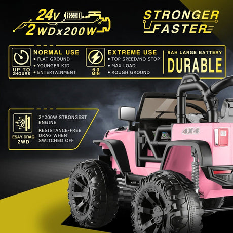 2-Seater 24V Electric Ride-On Truck for Kids with Bluetooth and 400W Power