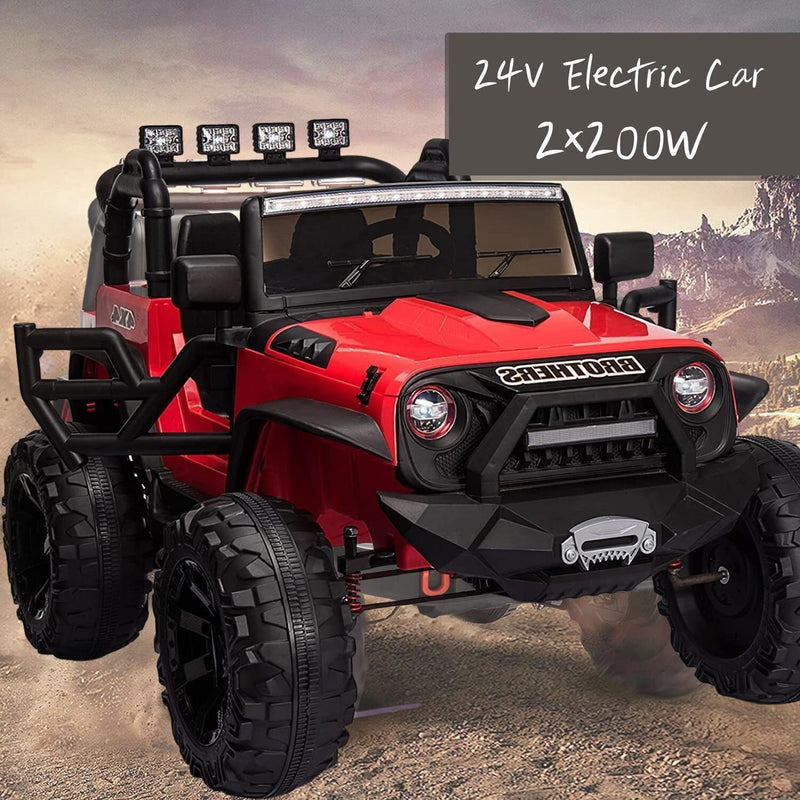 2-Seater 24V Electric Ride-On Truck with LED Lights, MP3 Player, and 3 Speed RC Control