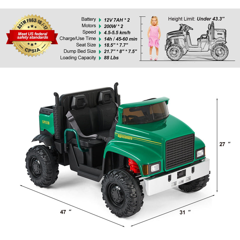 2-Seater 24V Electric Ride-On Truck with Trailer and RC Control - 3 Speed Tractor Experience