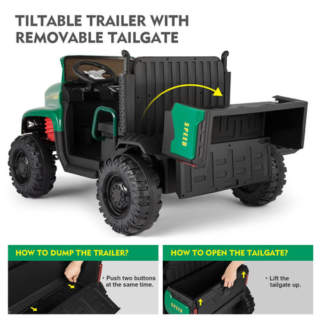2-Seater 24V Electric Ride-On Truck with Trailer and RC Control - 3 Speed Tractor Experience