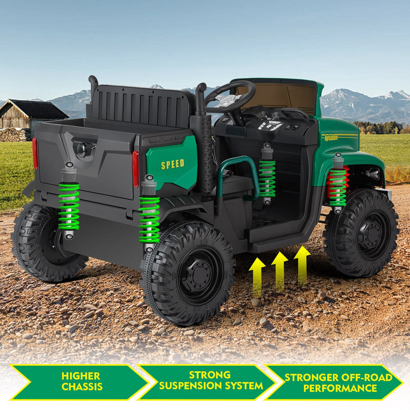 2-Seater Electric Ride-On Tractor with Dump Bed and 3-Speed RC - 24V Battery Powered Toy Car