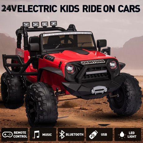 400W 2-Seater Electric Ride-On Jeep with LED Lights, MP3 Player, and Remote Control for Kids (24V)