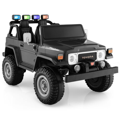 2-Seater Black Battery Powered Ride-On Car with 3-Point Seat Belts and Doors - 12V