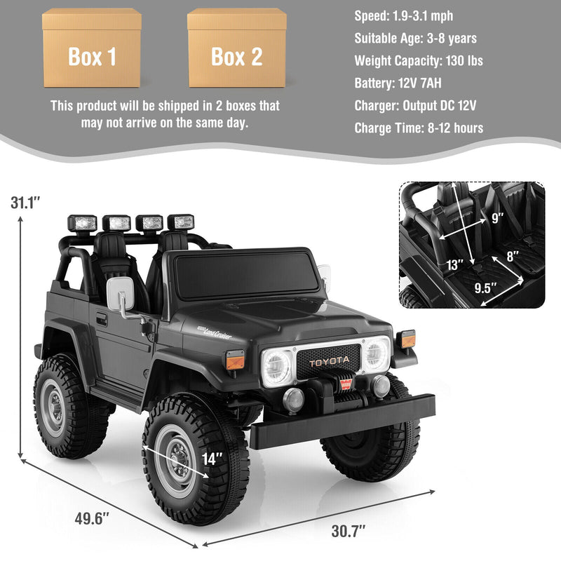 2-Seater Black Battery Powered Ride-On Car with 3-Point Seat Belts and Doors - 12V