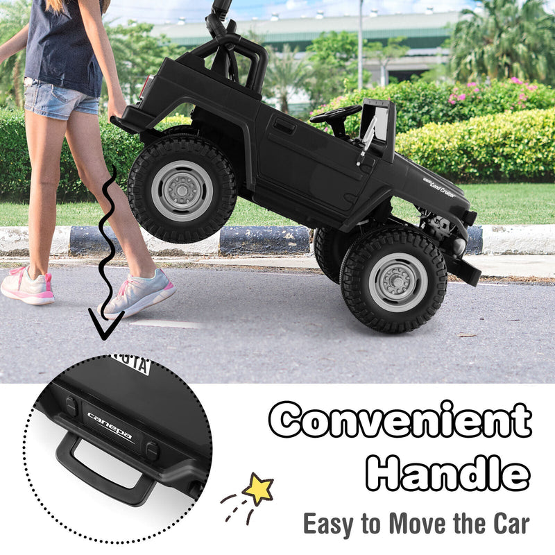 2-Seater Black Battery Powered Ride-On Car with 3-Point Seat Belts and Doors - 12V