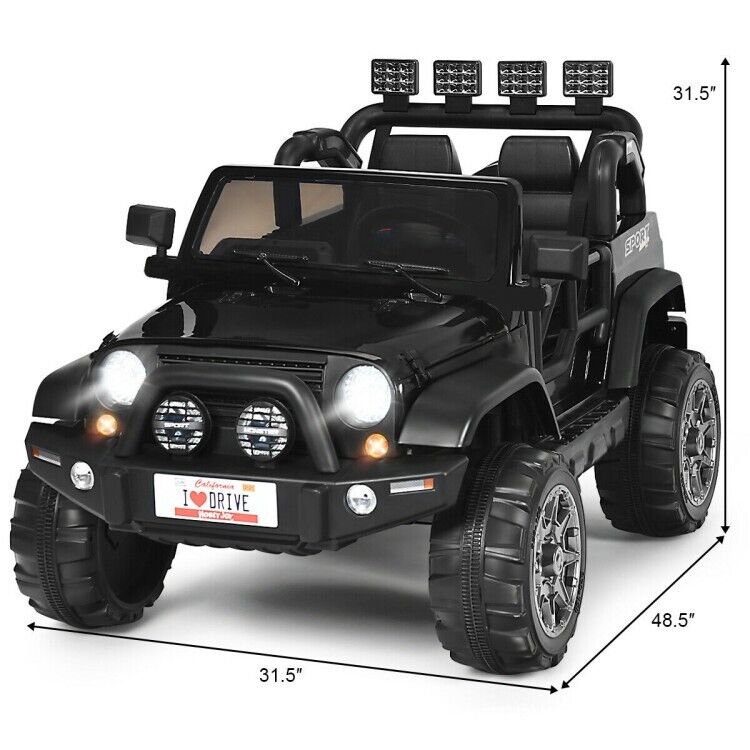 2-Seater Black Electric Ride-On Car for Kids with Remote Control - 12V Toy Truck