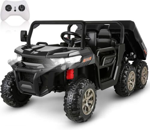 2-Seater Electric Dump Truck Toy with 24V Battery Power and 6 Wheels in Black