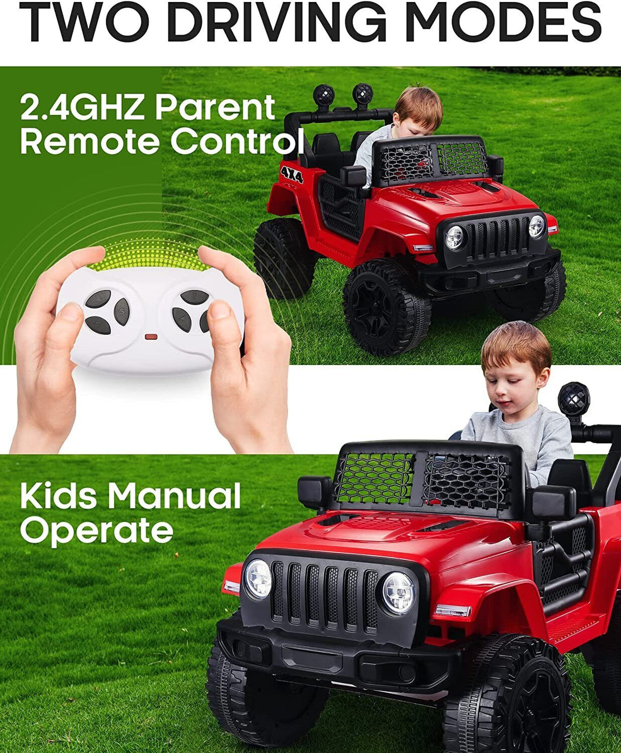 2-Seater 12V Ride-On Truck Toy Car with 2.4G Remote Control for Kids