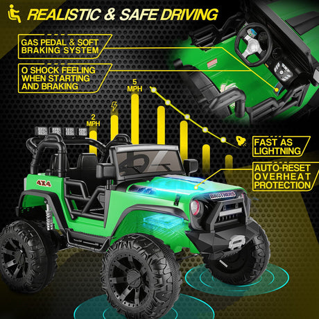 2-Seater Electric Ride On Jeep for Kids with 3 Speeds, MP3 Player, Remote Control, and LED Lights - 24V MAX Power