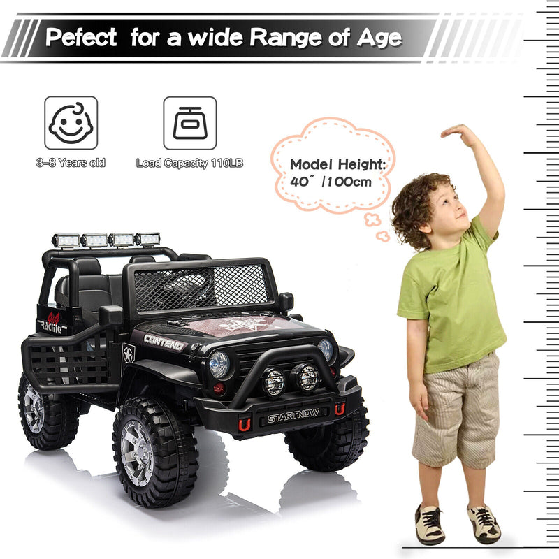 2-Seater Electric Ride On Jeep Toy with USB, Bluetooth, and Remote Control for Kids (12V)