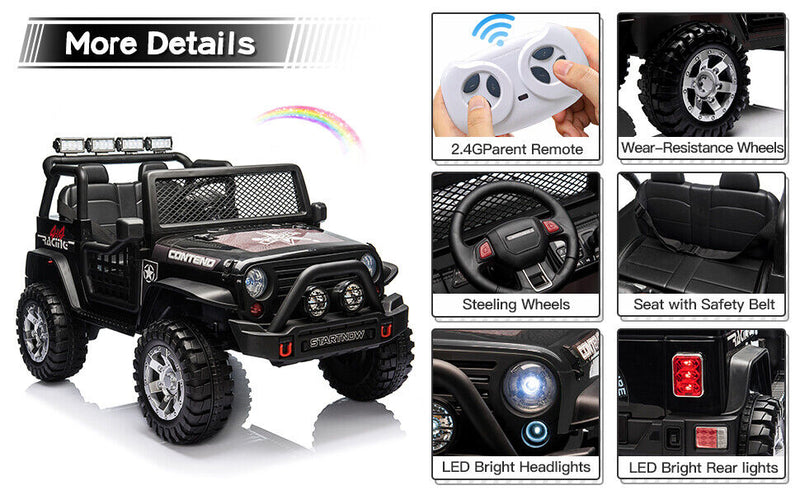 2-Seater Electric Ride On Jeep Toy with USB, Bluetooth, and Remote Control for Kids (12V)